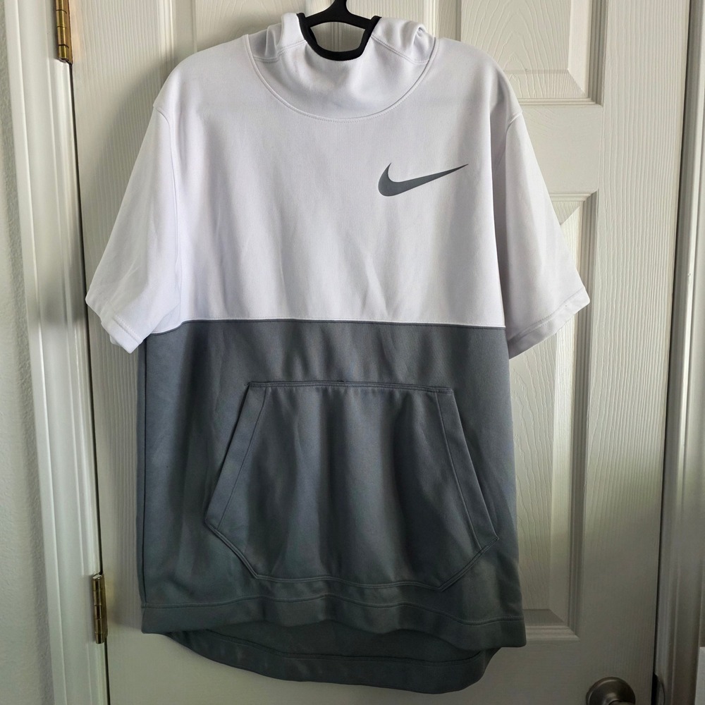 Nike Dri-FIT Short Sleeve Training Hoodie White Grey AQ5577-100 Mens Large